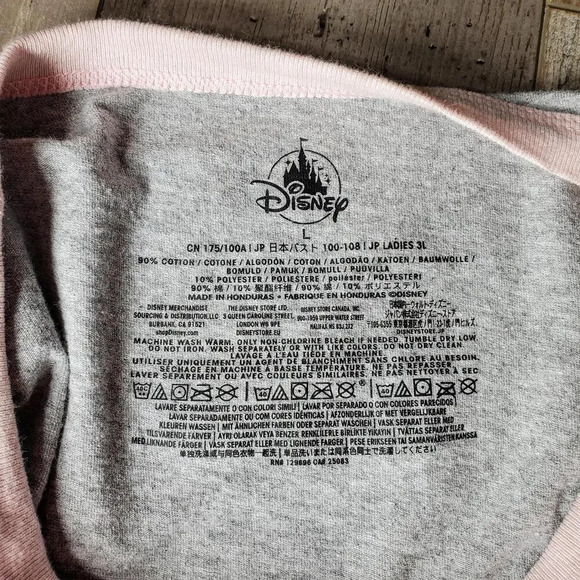 Disney Mickey Mouse Allover Ringer T-Shirt for Women Size Large NWOT Gray Pink - Picture 3 of 15